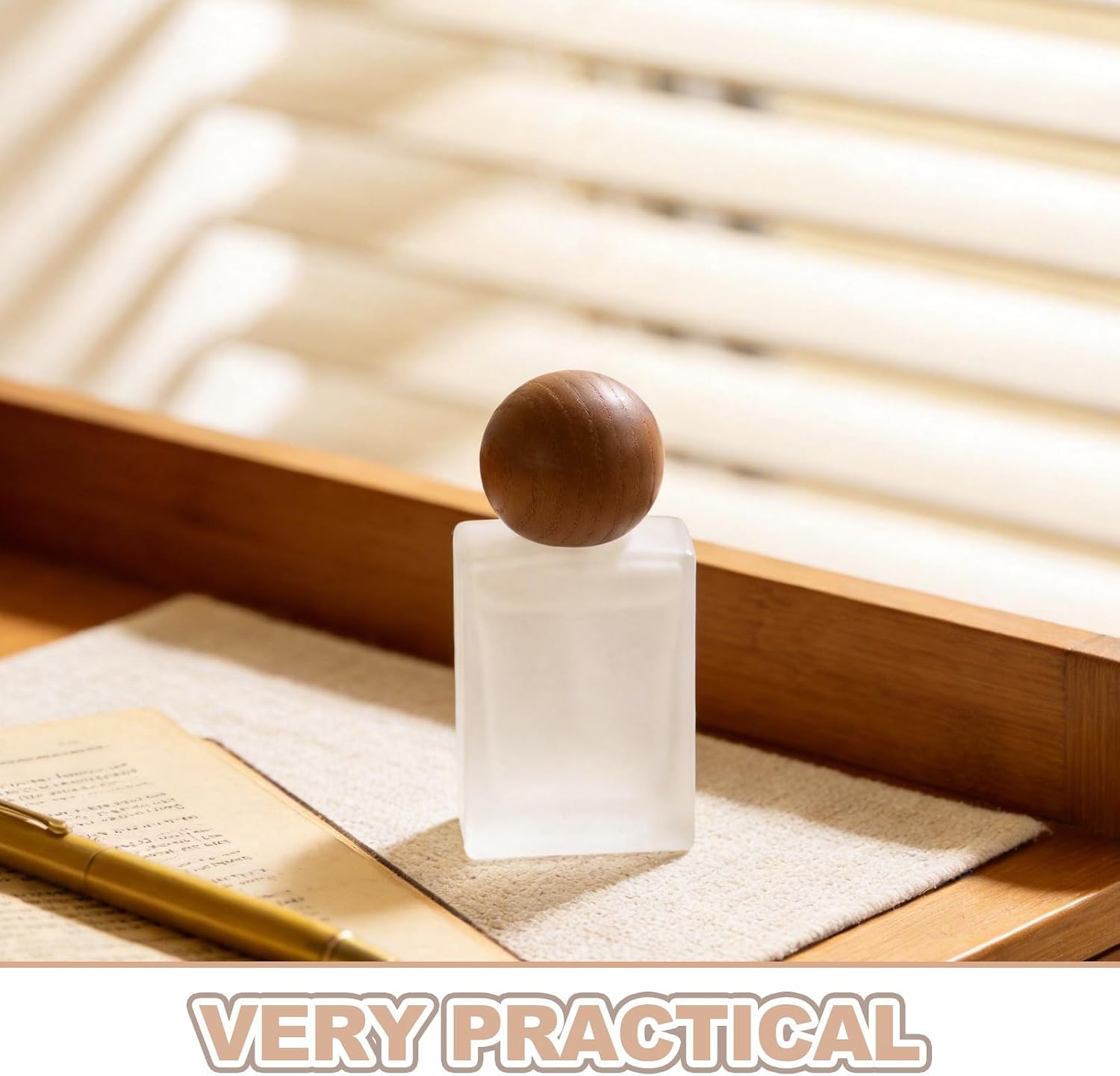 4pcs Refillable Portable Perfume Spray Bottles 30ml Glass Empty Atomizers with Wooden round Cap for Business Trip and Vacation Travel
