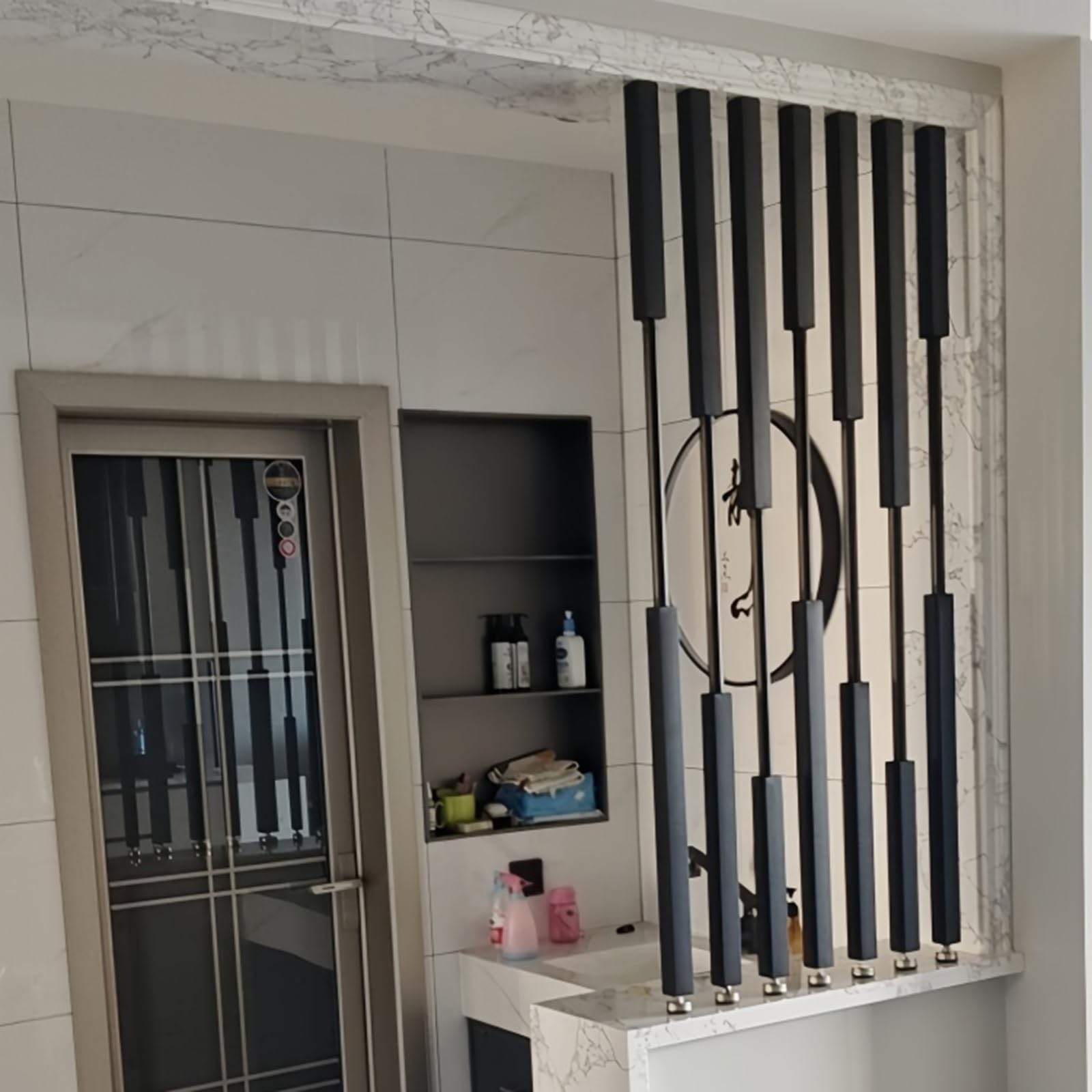 Lot de 7 poteaux de séparation noirs de 70 à 240 cm de haut, colonnes décoratives pour hôtel, salon de beauté, cloisons de séparation modernes du sol au plafond