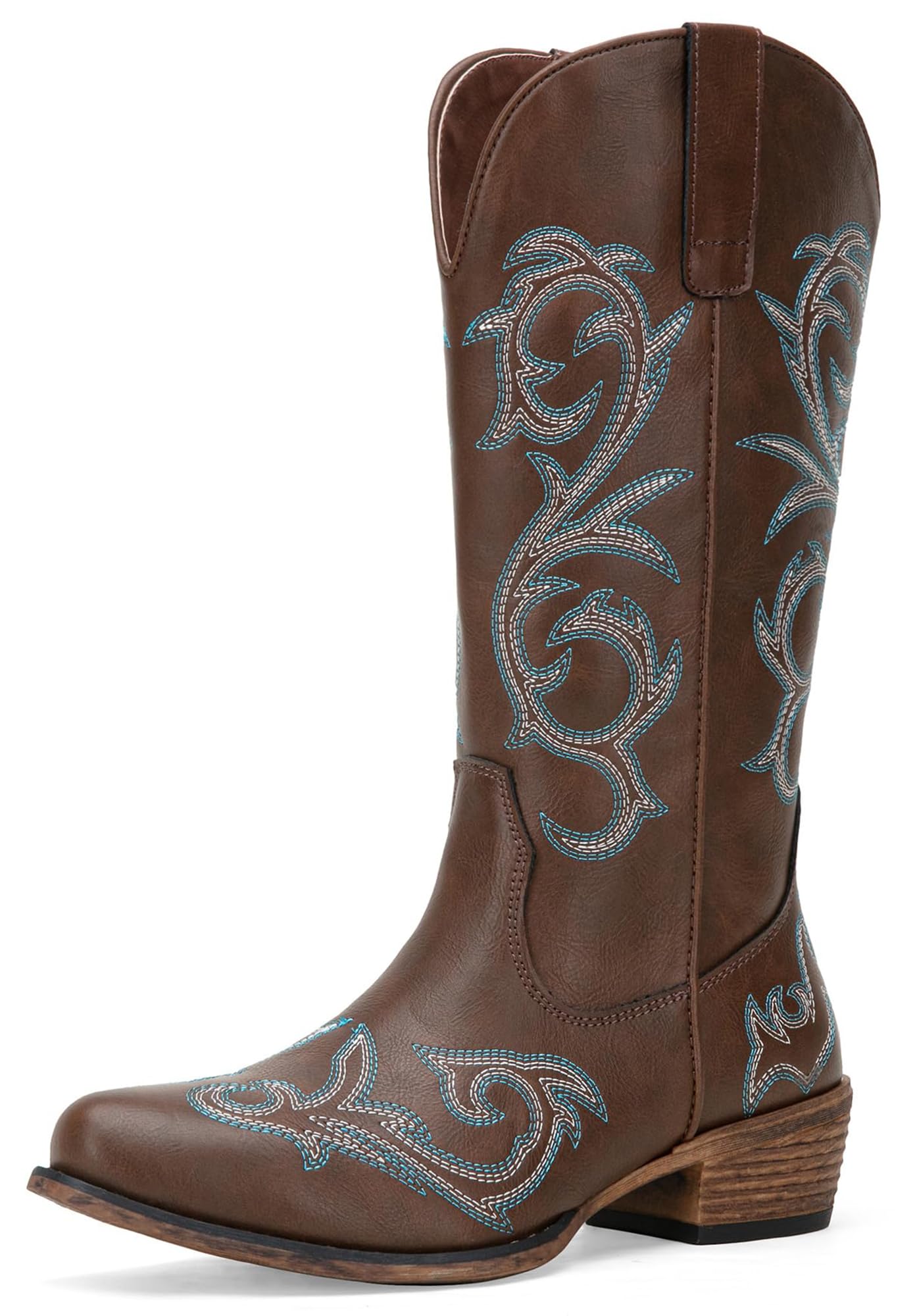 Jeossy 9808 Cowboy Boots for Women Wide Calf, Mid Calf Cowgirl Boots with Low Heel, Western Shoes with Side Zipper