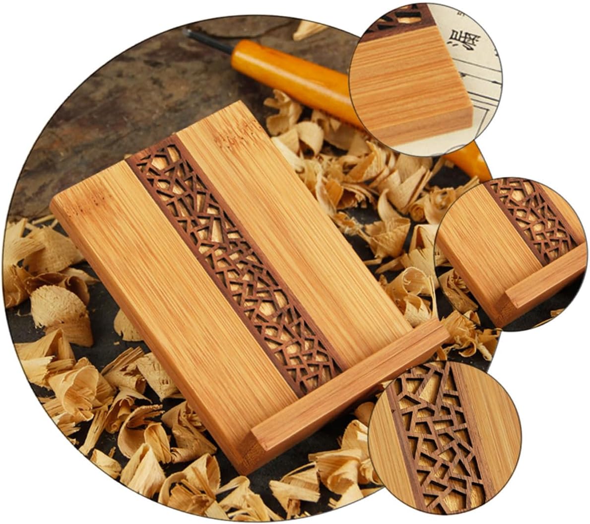 LABRIMP Wood Phone Stand for Tablet and Mobile Phone, Retro Wooden Holder image 3