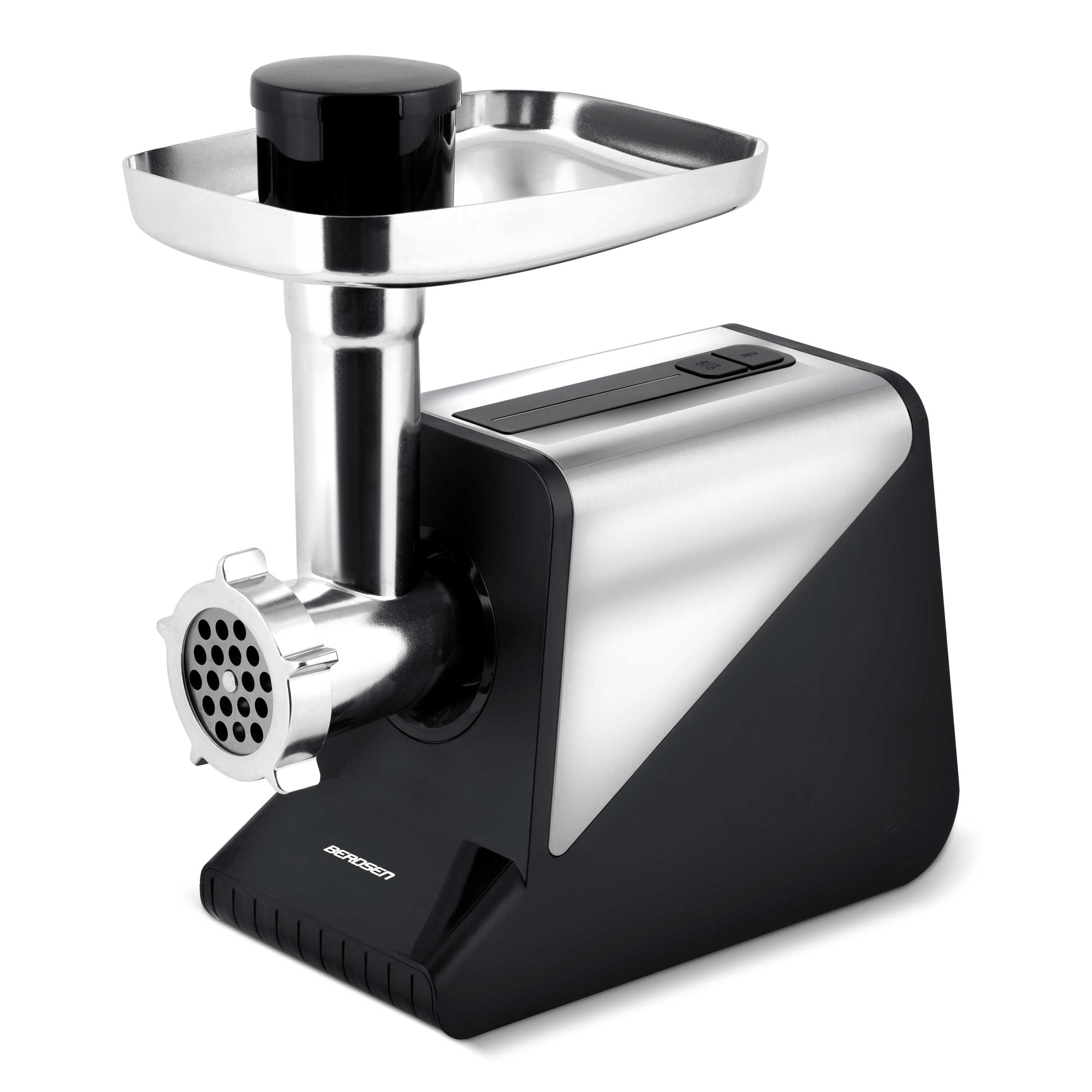 Berdsen Picadora de carne eléctrica con accesorios, accesorio para salchichas, discos perforados, trituradora, 800/2000 W, color negro y plateado