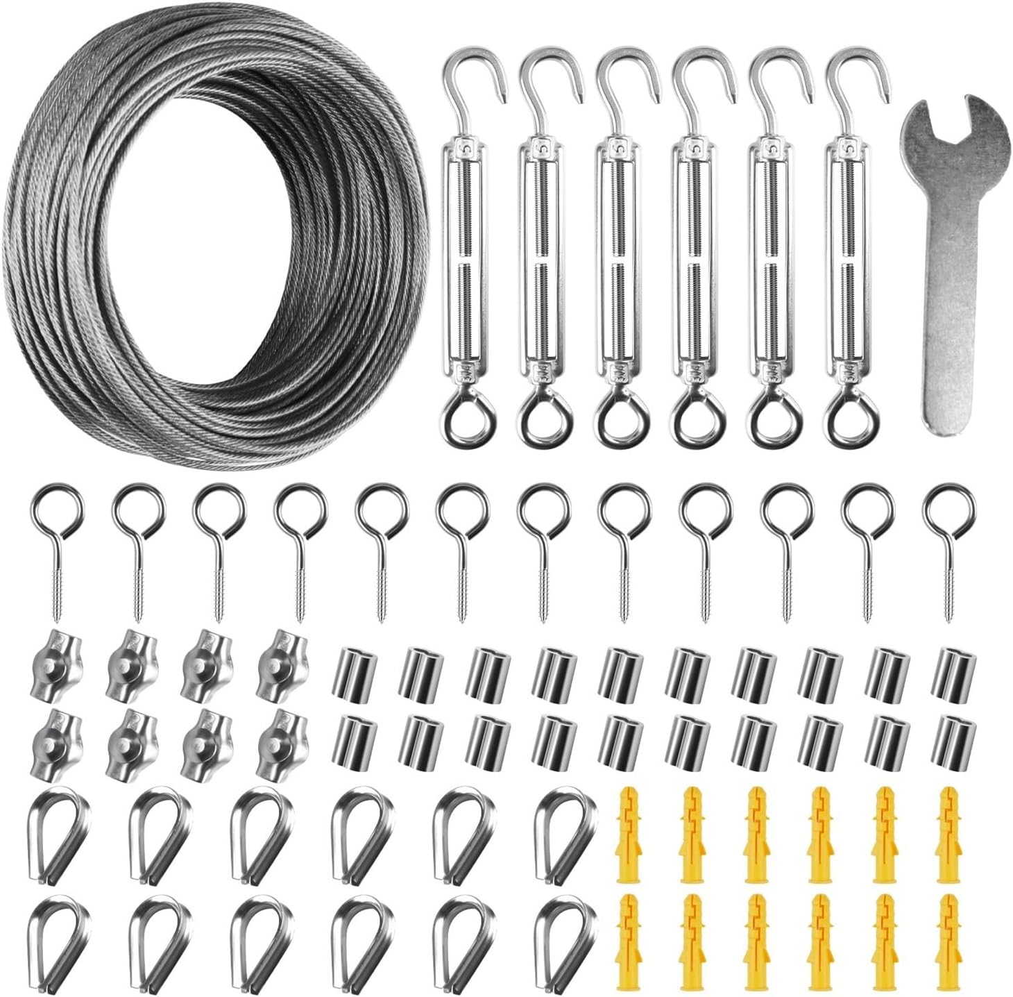 Shade Sail Hardware Kit Shade Sail Wire Rope Kit 4/47/60/72Pcs Stainless Steel Hardware Heavy Duty Anti-Rust Set Garden Accessori(47 Pcs)