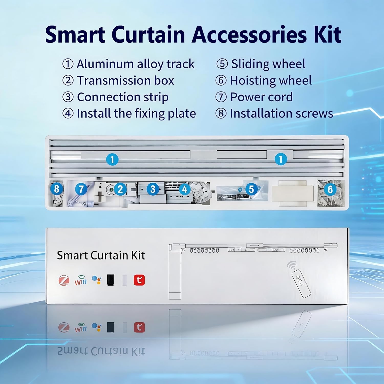 Smart Curtains, Universal Electric Curtain Accessories Installation Kit, Aluminum Alloy Thickened Silent Track 126''(3.2m), Including a Complete Set of Accessories, Excluding Curtain Motor