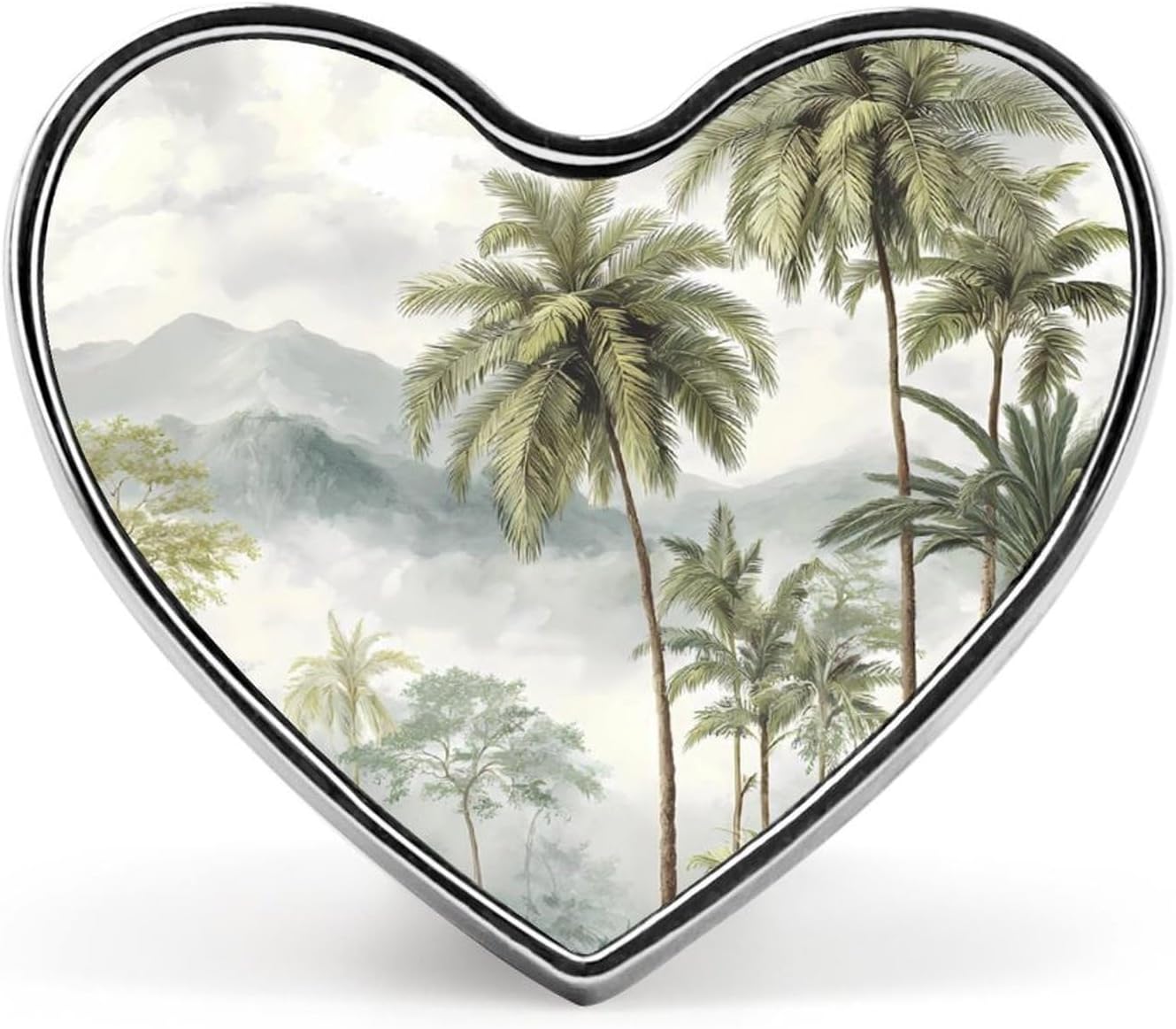 Jungle1 with Palms Tree Funny Metal Badge 1″ Heart Form Brooch Pin Clothes Hat Bag Tie Accessories Decor