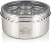 Indian-Tiffin Masala Dabba - Airtight Spice Container - Food Grade Stainless Steel - with Spice Labels & Spoon Large 20cm, Clear Lids, Clear Lids on Inner Pots