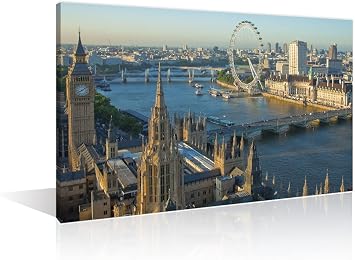 TISHIRON 1 Piece London England Skyline Wall Art Thames River Pictures for Bedroom Canvas Print Poster Painting London Big Ben Wall Decoration for Living Room Framed Ready to Hang 12''Wx 18''H