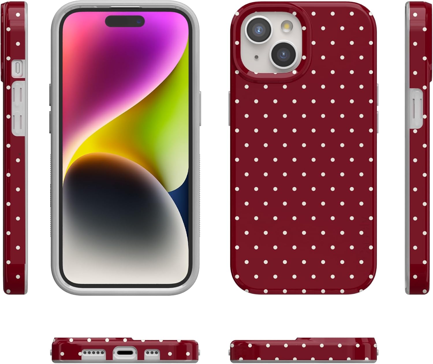Casely iPhone 15 Plus Case | On the Dot | Maroon Polka Dot | Compatible with MagSafe | Classic Ultra Slim Design