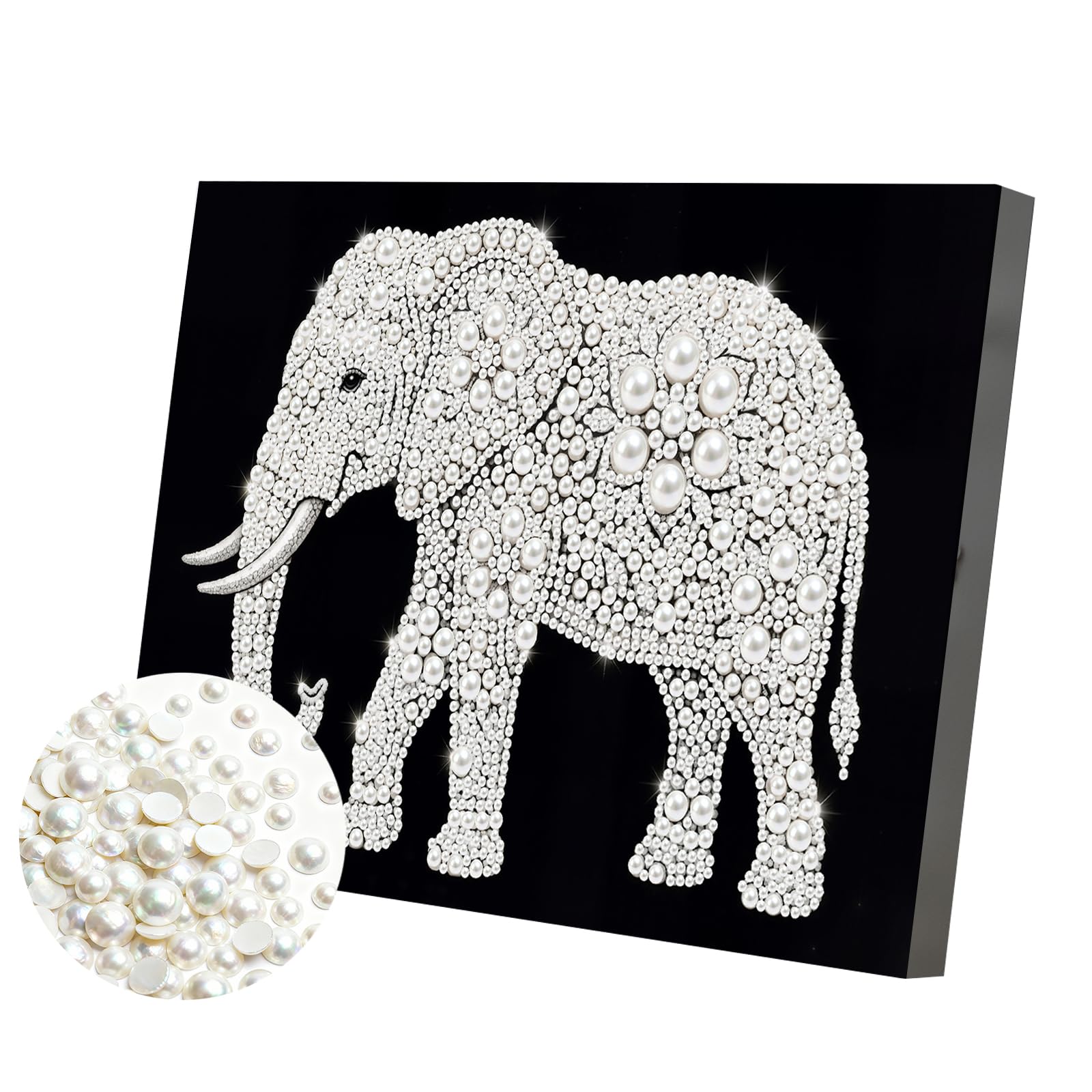 DIY Pearl Painting Kit with Wooden Frame, 3D Plastic Pearl Gemstone Ocean Art Craft for Adults Beginners, Diamond Art Kits for Adults, Home Wall Decor Ready Gift for Women 7.8X11.8inch(Elephant)