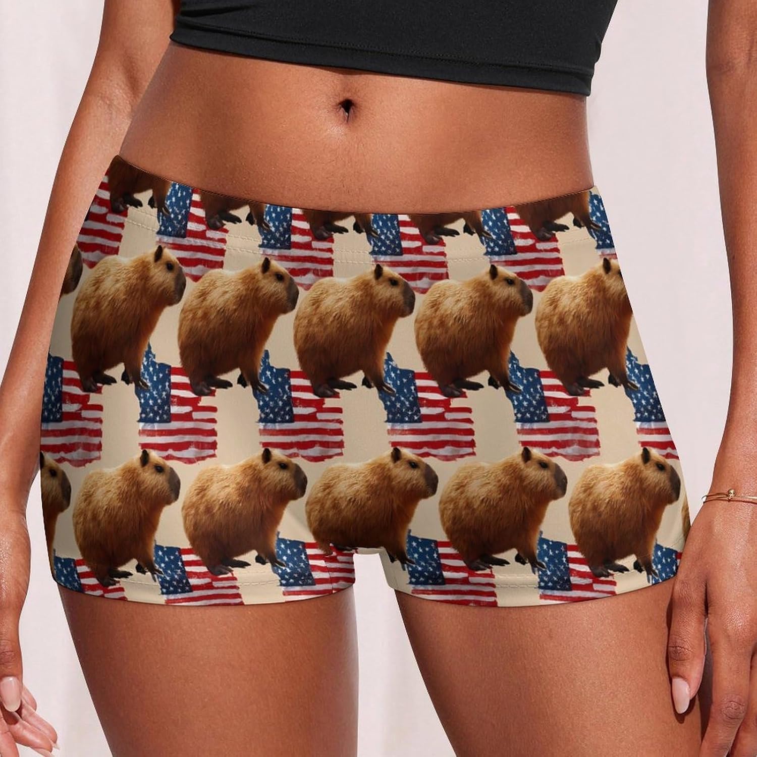 Capybara U.S. Flag Funny Women's Boxer Briefs Breathable Underpants Trunks Stretch Underwear