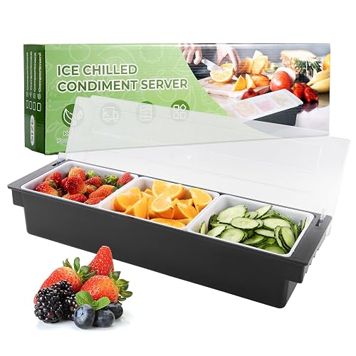 WICHEMI Ice Chilled Condiment Caddy 3 Removable Trays