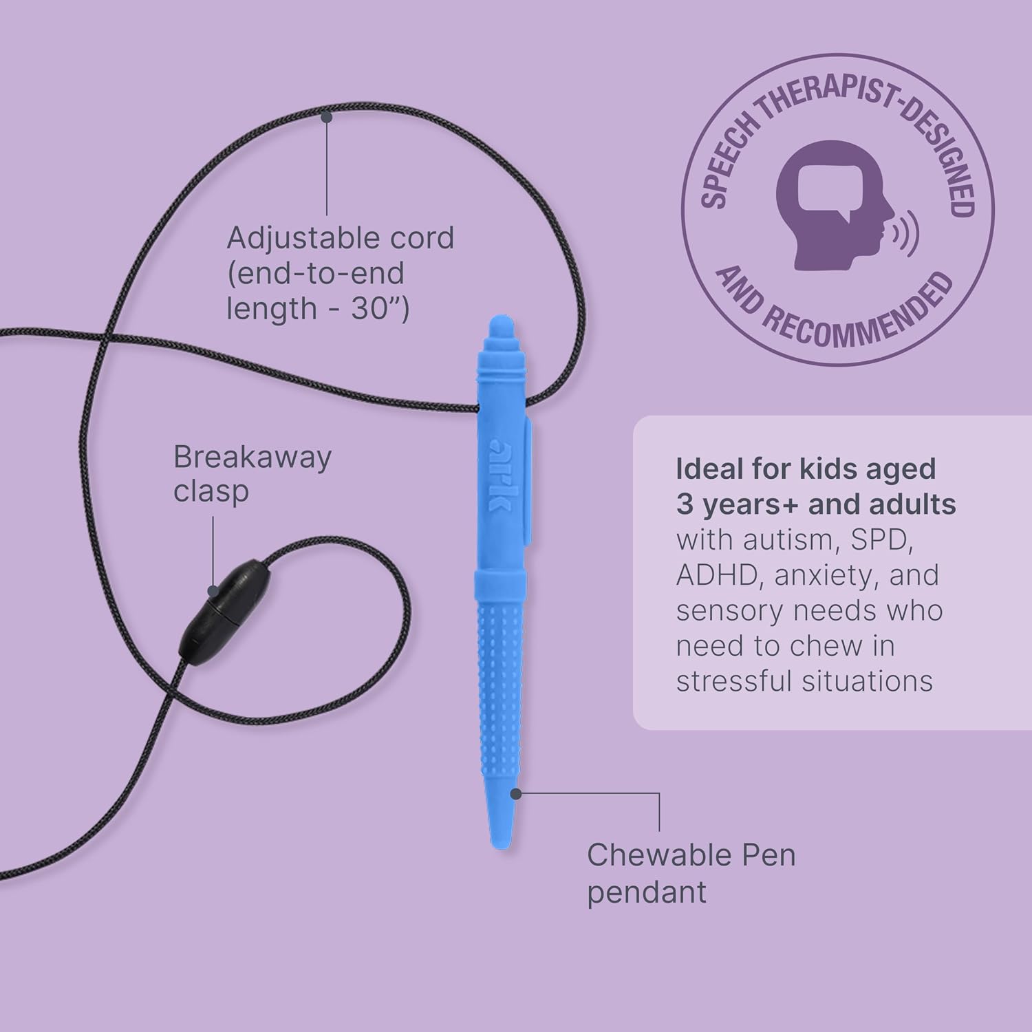 ARK Chewable Pen Necklace, Chew Necklaces for Sensory Kids and Adults, Oral Fidget for Autism, ADHD, SPD, Anxiety, Medical-Grade Sensory Chew Necklace, XT, Firm, Lime Green, Lined