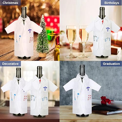 Miniatura 7 de Bolsa de vino de fieltro para botella de vino de 4 piezas con forma de corbata, cubierta de vino blanca para graduación, cumpleaños, aniversario
