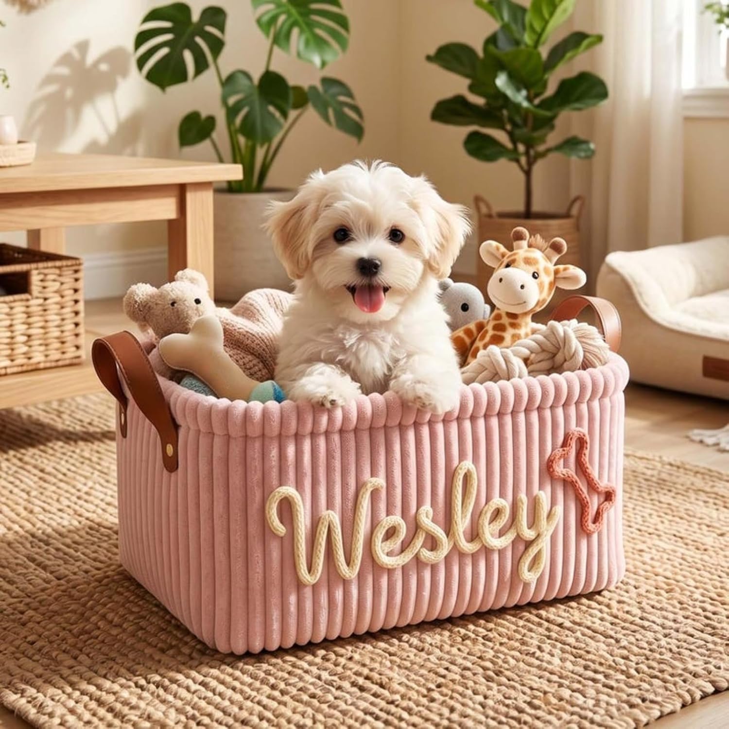 Personalized Dog Toy Basket with Name,Custom Corduroy Pet Storage Box,Personalized Basket for Dogs&Cats Toy Clothes Treats Accessory Organizer Storage,Dog Gifts for Pet Lovers (31 × 21W × 13H cm)