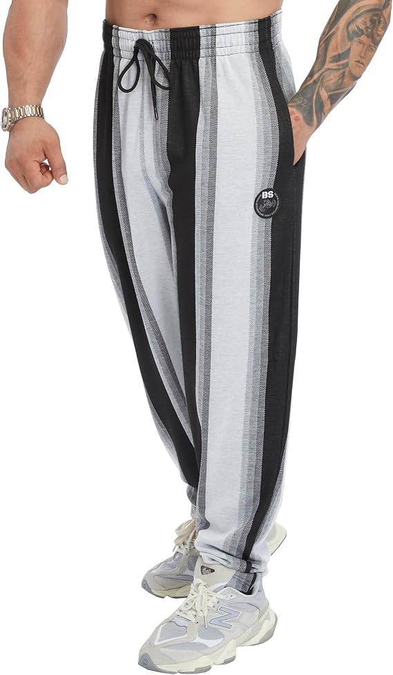 Men's Loose Fit Striped Sweatpants with Pockets, Oldschool Baggy Lifestyle Pants