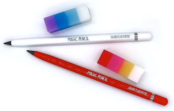 SNIFTY Magic Pencil - Compressed graphite tip equals 100 pencils - red barrel + matching chunky eraser