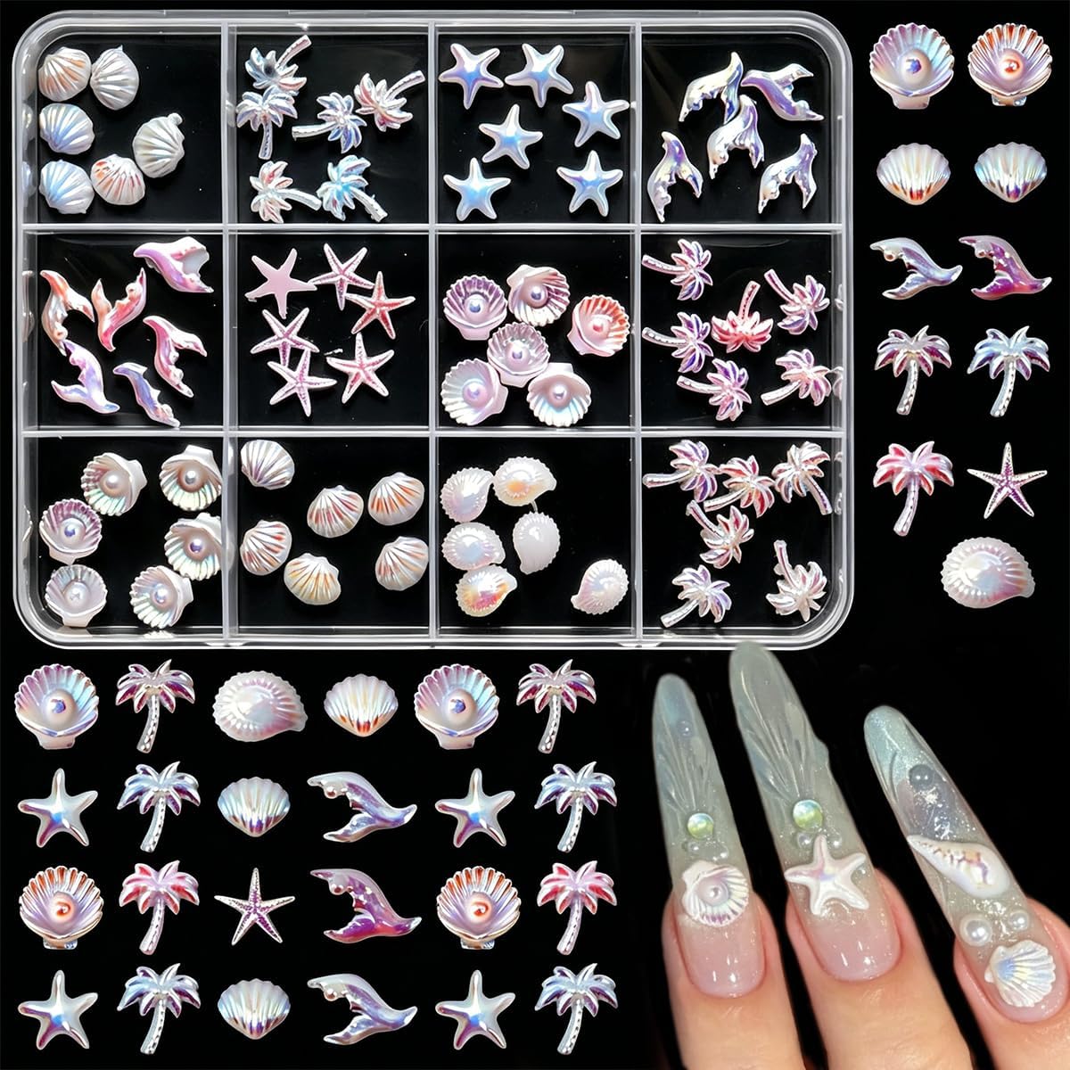 Flower Nail Art Charms - 3D Hawaii Flower Nail Rhinestones Floral Nail Gems Colorful Floral Nail Charms Summer Nail Diamonds Spring Nail Jewelry Tiny Flowers Nail Design for Women 1Boxes - 72Pcs