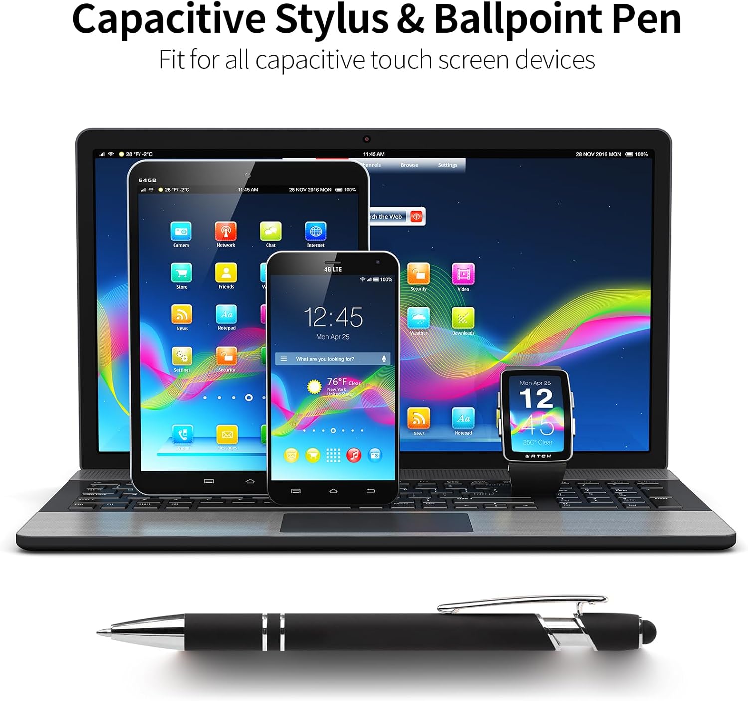 Personalized Pens with Stylus - Custom Pens Imprinted with Your Logo or Message - Ideal for Gifts, Promotions, and Business - Black Ink (20 Pcs, Yellow)