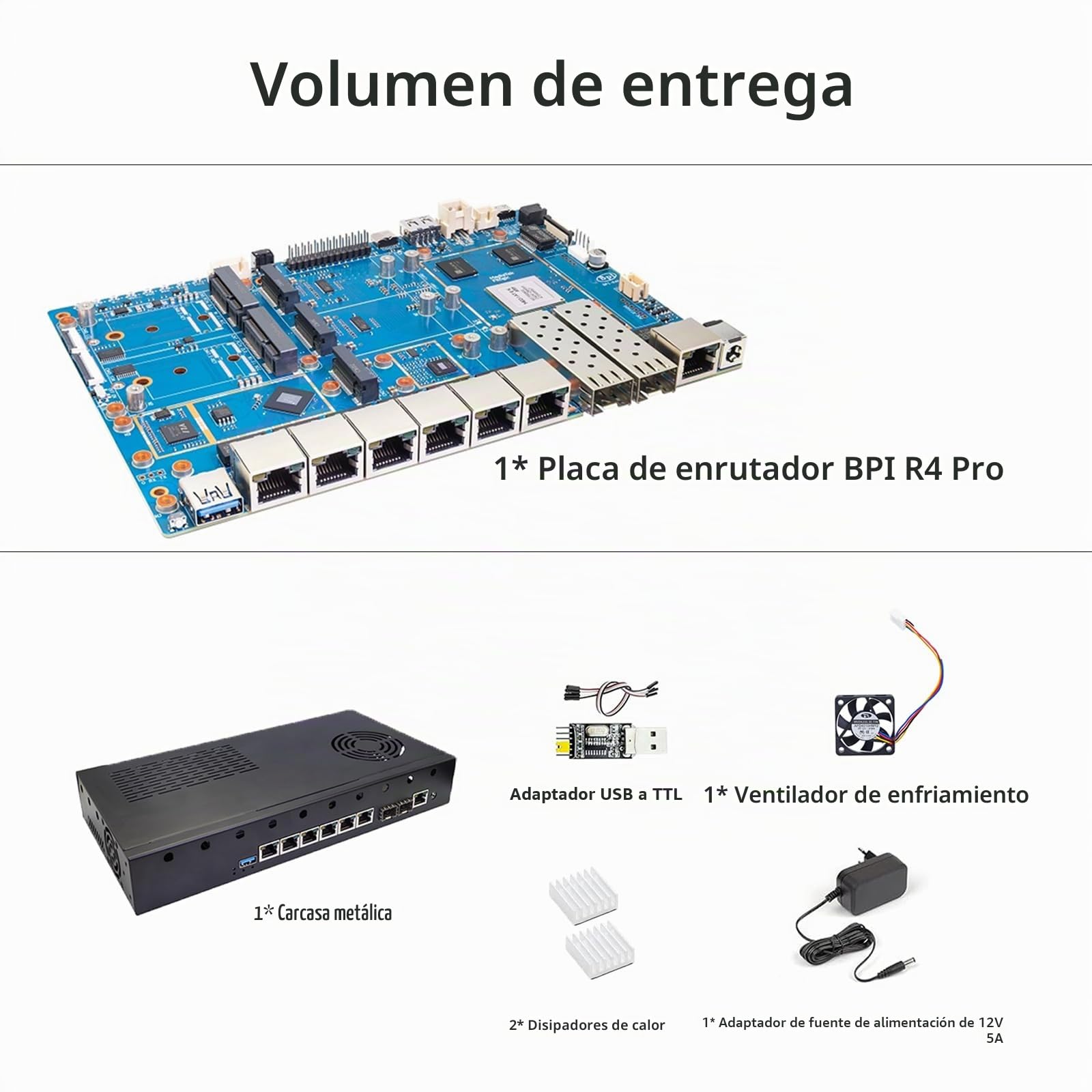 Banana Pi BPI R4 Pro WiFi 7 Router OpenWrt, MT7988A CPU 4/8GB DDR4 RAM 4X 2,5G Ethernet Port 2X 10G Fibra óptica Port Soporta 4G/5G, para Smart Home NAS Gateway Internet Service Router (KIT2,8 GB RAM)