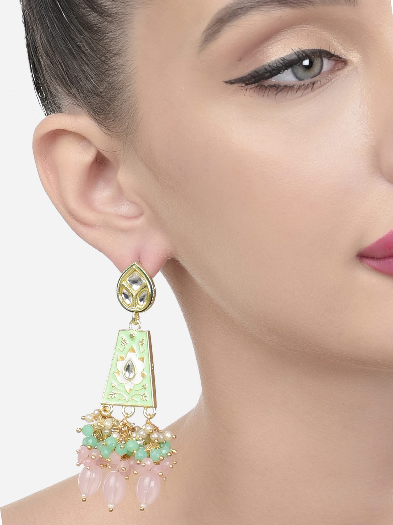 Meenakari Kundan & Cluster Crystal Drop Earring For Women