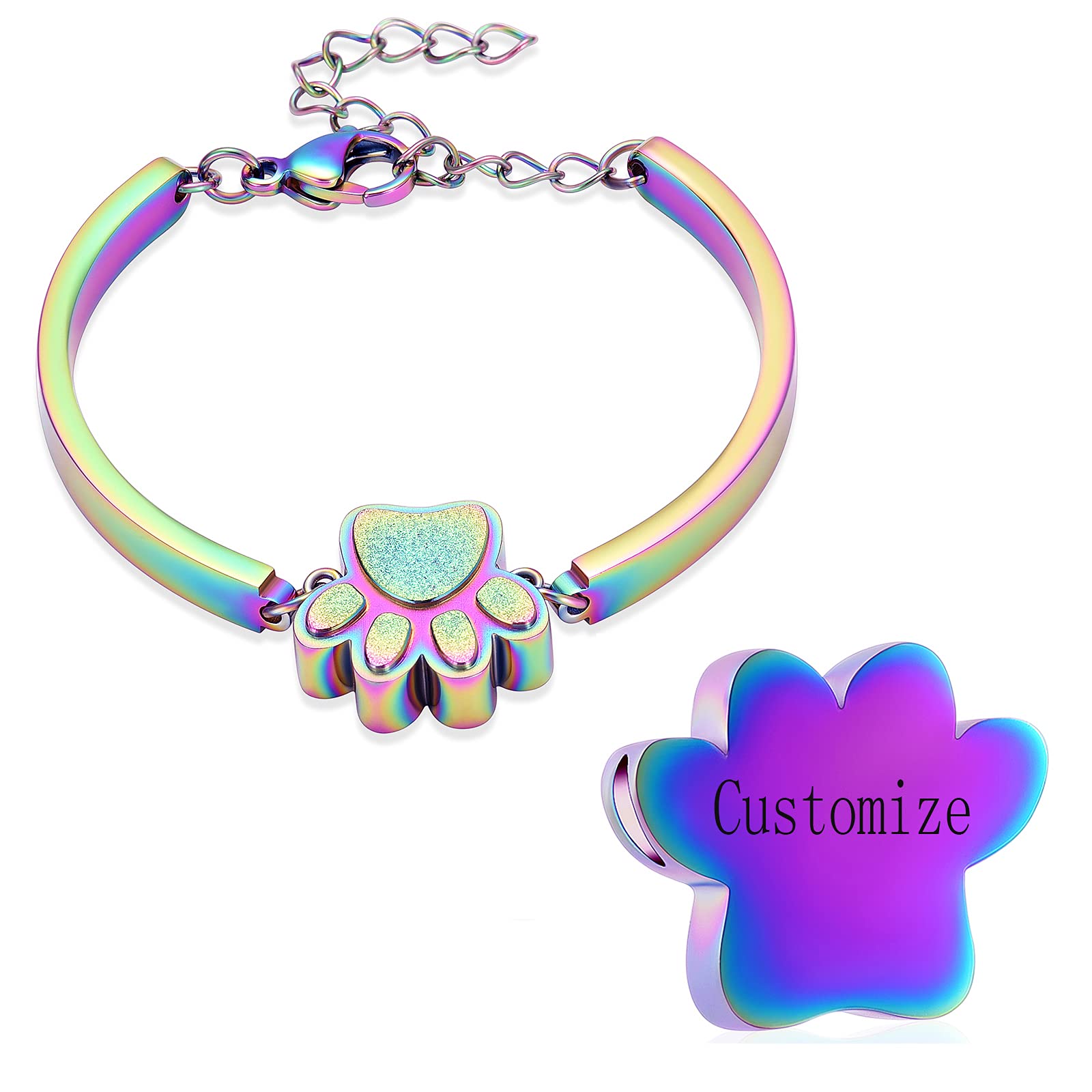 XSMZB Cremation Bracelet for Ashes - Paw Print Cremation Jewelry Pet Dog Cat Stainless Steel Keepsake Memorial Urn Bangle