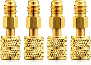 Chinco 4 Pcs R410a Adapter for Mini Split Charging Adapter Vacuum Port with Thimble 5/16 Inch Female Quick Coupler to 1/4 Inch Male Flare for Air Conditioner HVAC Refrigeration (Straight)