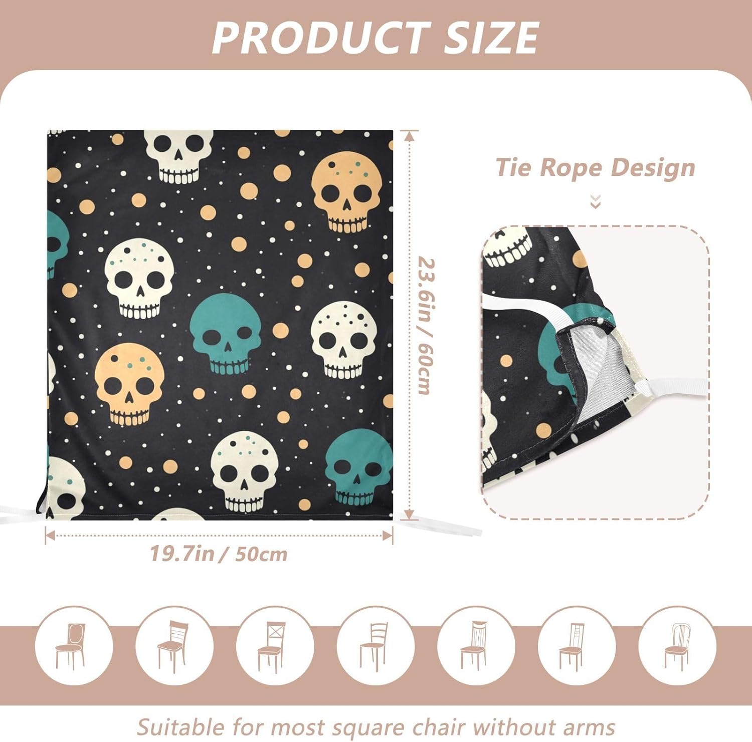 ALAZA Skull Polka Dots Chair Back Cover Set of 6, Washable Reusable Removable Chair Slipcovers Decorative Chair Cover for Home Kitchen Wedding Party