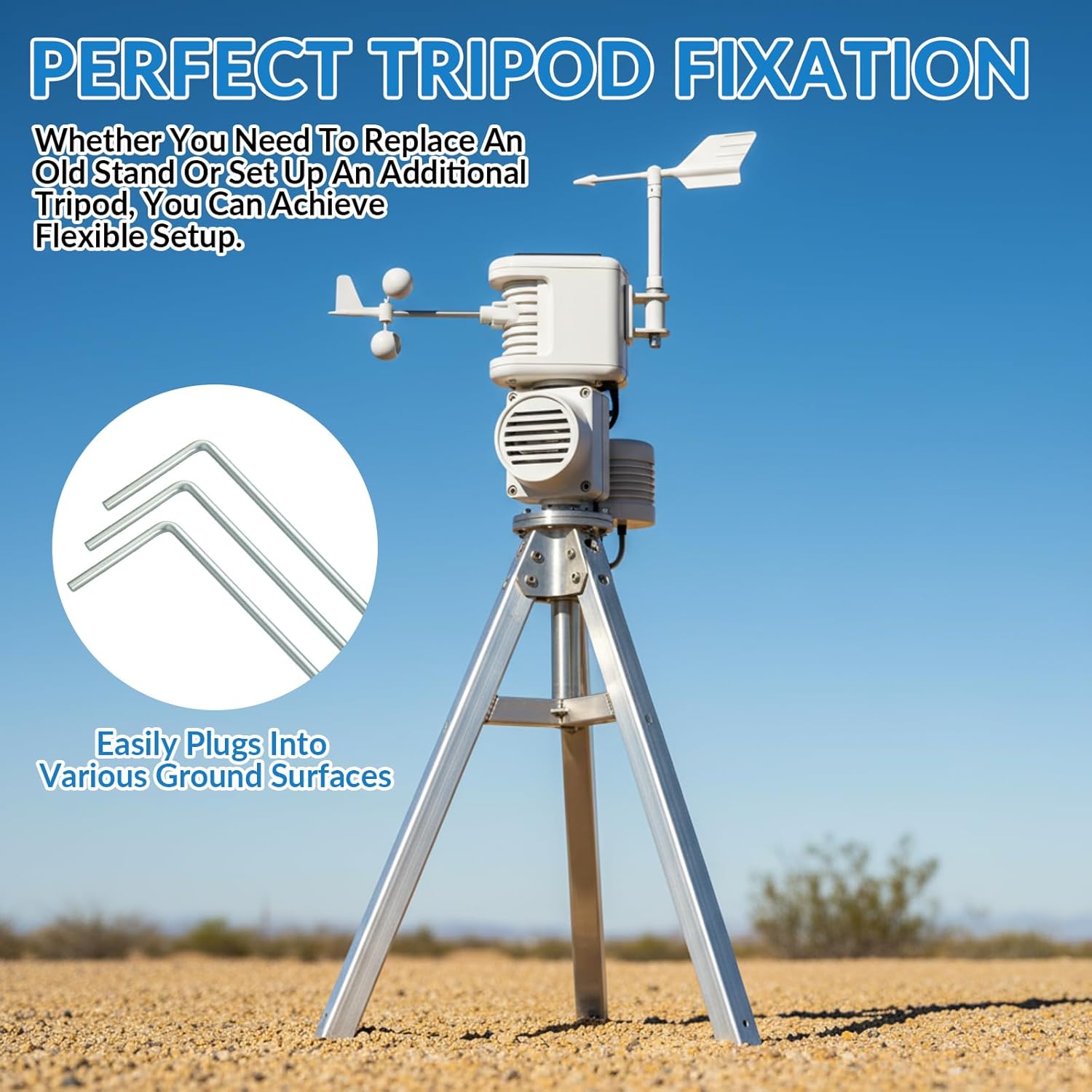 Zonon 3 Pcs 22.8" Weather Station Mounting Pole Stake Kit for Weather Station Mounting Tripods Solid, Galvanized Steel