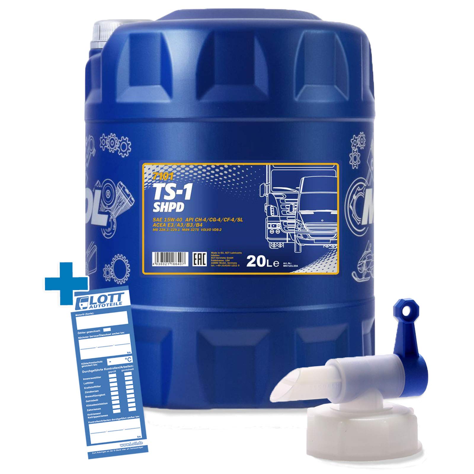 MANNOL Motorenöl 15W-40 TS-1 SHPD Motoröl 20L für Traktor/Schlepper/Bus + Auslaufhahn
