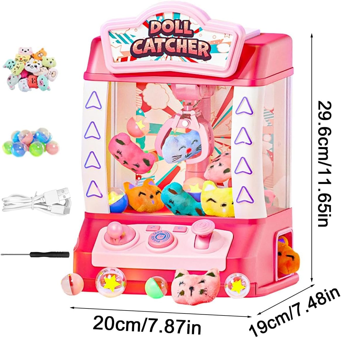 キッズクレーンおもちゃ、電動クレーンおもちゃ - 電動クレーンおもちゃ小型電動人形キャッチャーおもちゃの機械,旅行やリビングルームに 1年保証  クレーンゲーム機 おもちゃ 本体 専用コイン付き 音が鳴る 光る クレーン UFOクレーン キャッチャー USB給電 乾電池式 電子 ...