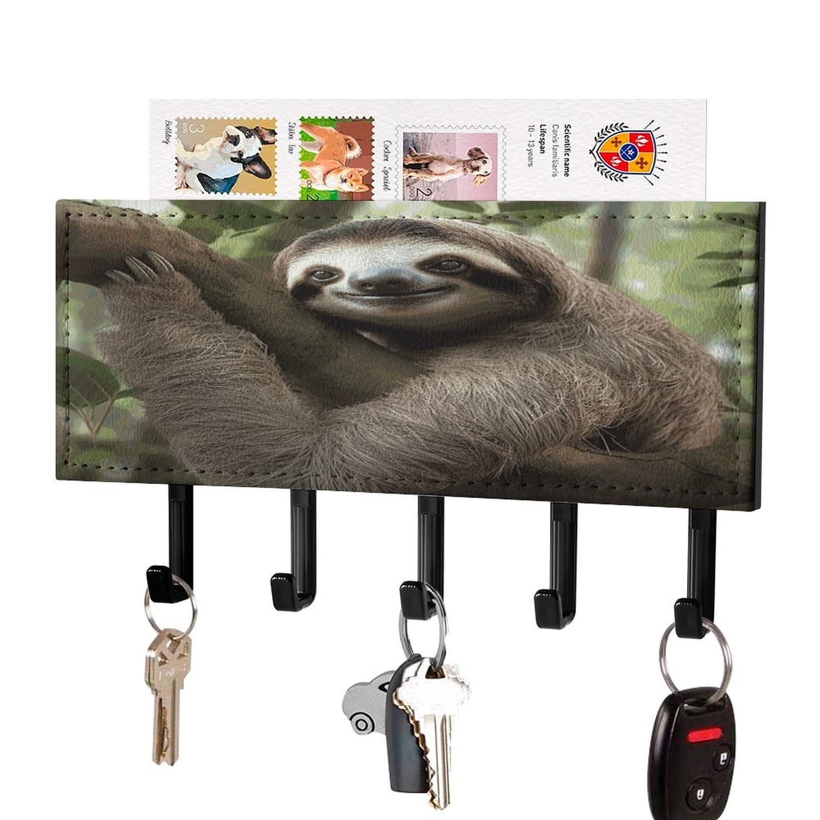 LDGSUPH Sloth Animal Key Holder Wall Mount Key Hanger with 5 Hooks Fashion Key Organizer Rack Hanging Key Hooks with Mail Organizer Key Rack for Home Entryway Hallway Black-Style