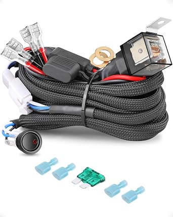 Wiring Harness 2 Lead, Wiring Harness Kit with Rock Switch for LED Light Bar LED Pods Fog Lights Off Road Driving Lights 12V 40A Relay Fuse Nylon Wire Kit for Truck UTV ATV Boat