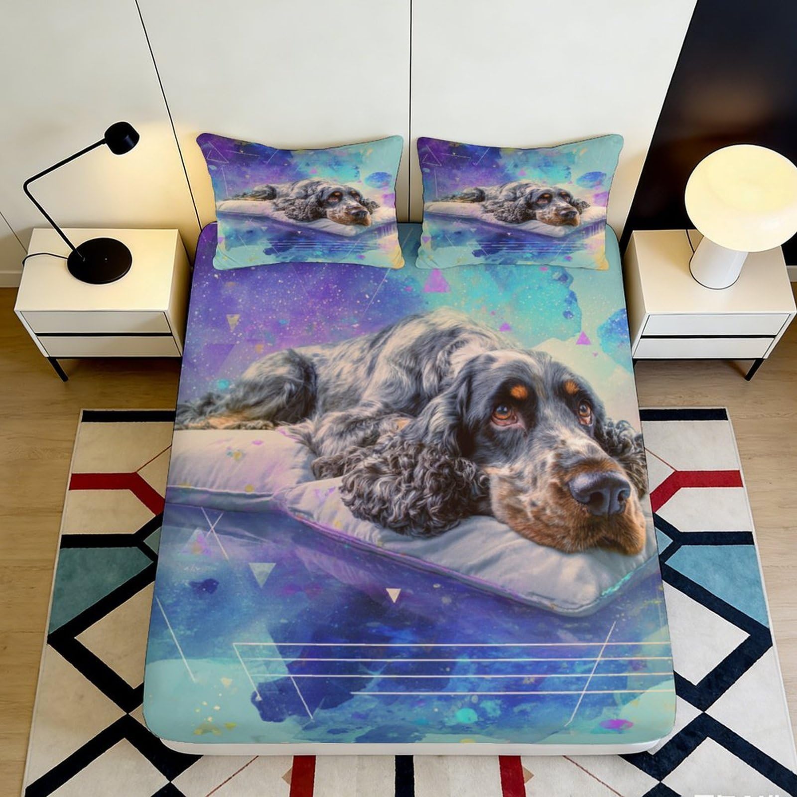 Jqzkxnhpbr Style-2 3D Printed Dog Art Fitted Sheet Microfiber Soft Breathable Watercolor Bed Cover For Bedroom Guest Room Decor 90X200x25cm