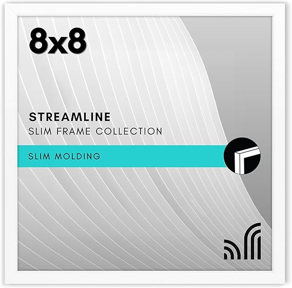 Americanflat 8x8 Picture Frame with Shatter-Resistant Glass - Streamline Collection - Thin Border Square Frame for Tabletop and Wall Display - Hanging Hardware and Easel Stand Included - White