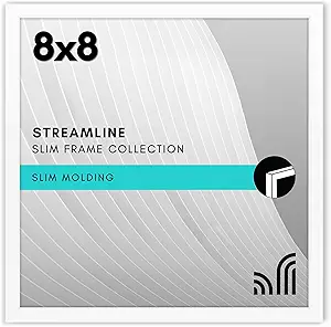 Americanflat 8x8 Picture Frame with Shatter-Resistant Glass - Streamline Collection - Thin Border Square Frame for Tabletop and Wall Display - Hanging Hardware and Easel Stand Included - White