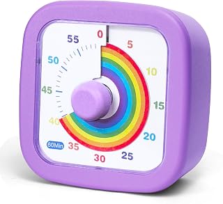 60 Minute Visual Timer for Kids and Adults, Silent Desk Timer with Rainbow Pattern, Time Management Tool for Kitchen Classroom Office Home, Purple