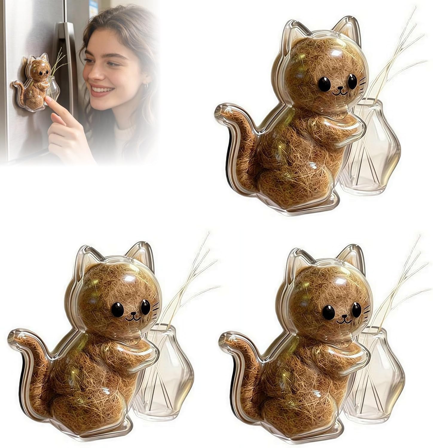 Cat Whisker/Hair Keepsake Container Magnet, 2026 Clear Acrylic Pet Hair Storage Capsule, Cat Whisker Holder Fridge Magnet, Memorial Pet Hairs Collector & Cute Magnetic Home Decor for Cats Lovers