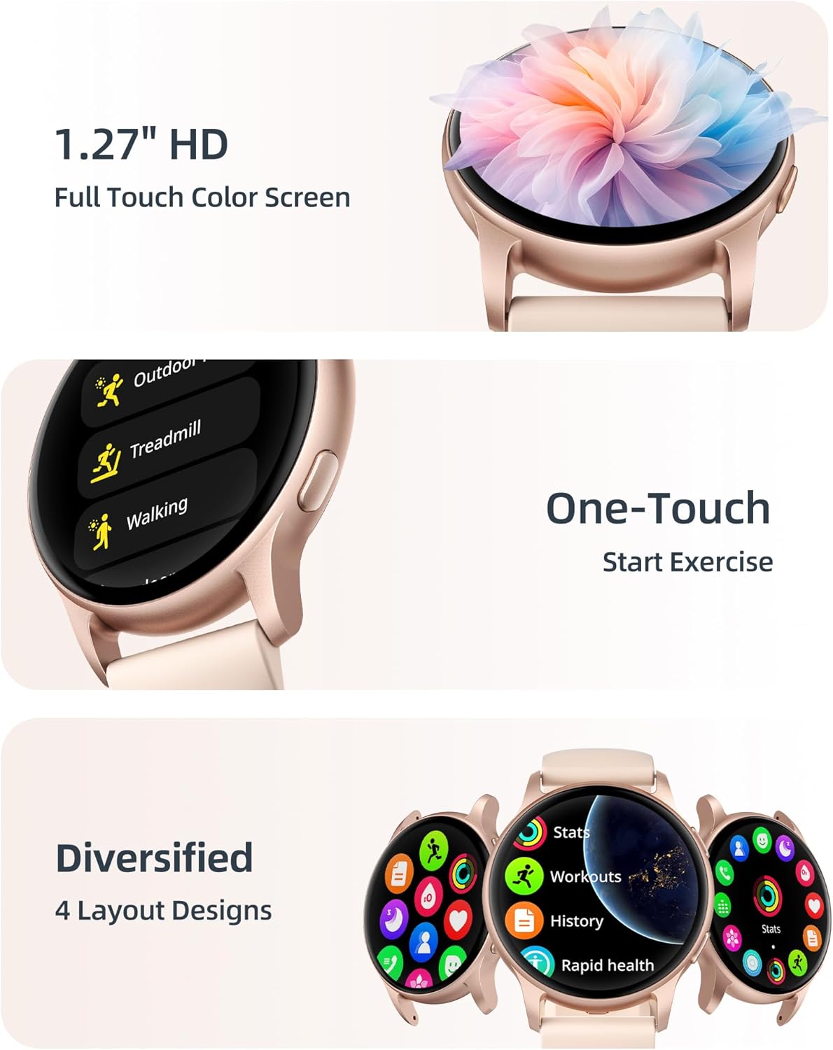 Parsonver Smart Watch, 5ATM Waterproof Swimming Watch, Smartwatch for Women with Bluetooth Calls, Fitness Tracker Heart Rate Sleep Monitor (Rose Gold)