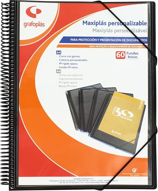 Grafoplás 39846010 Maxiplass segregator z wiązaniem spiralnym, 60 koszulek, czarny, 30,8 x 24 x 22 cm