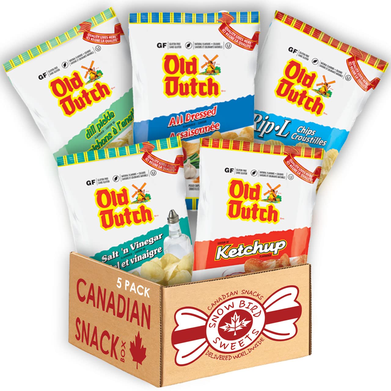 Over 2lbs of Old Dutch Chips (5ct) variety pack Ketchup