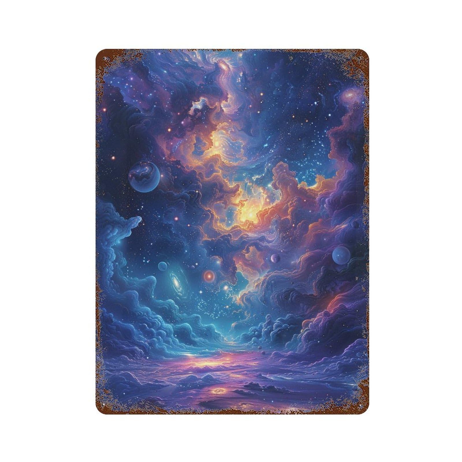 Cosmic Nebula Galaxy 15.7"x11.8" Weathered Tin Sign, Shabby Chic Decor for Cafe, Home Bar And Lounge Decor