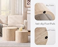 Vista 7 de EALSON Juego de 2 mesas auxiliares redondas pequeñas de granja, mesa auxiliar redonda moderna para sala de estar, espacios pequeños, dormitorio
