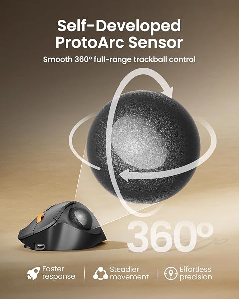 ProtoArc Wireless Bluetooth Trackball Mouse, EM02 Two Adjustable Angle Ergonomic Rechargeable Computer Ball Mouse, 3 Device Connection, Thumb Control and Smooth Tracking for Laptop, PC, Mac-Gray - 3
