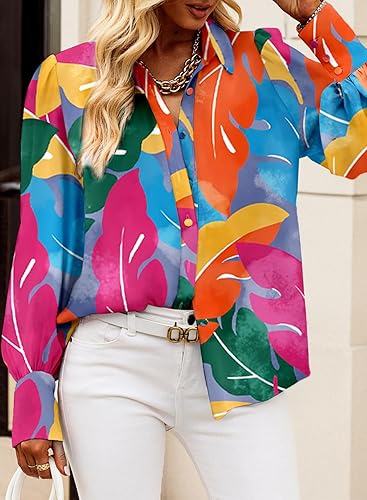 Miniatura 3 de EVALESS Blusas con botones para mujer, blusas de manga larga con estampado de moda 2025