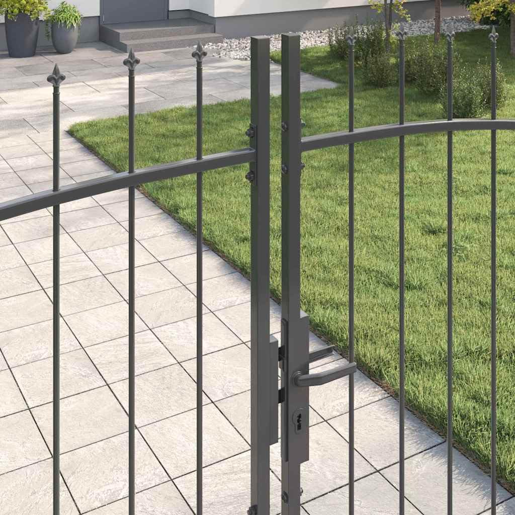 Podwójna brama ogrodowa Woerden 400 x 224,5 cm, stalowa, szara, zamykana, brama ogrodzeniowa do wjazdu, brama podwórza z zamkiem, słupkiem i zestawem montażowym, ochrona przed wzrokiem i