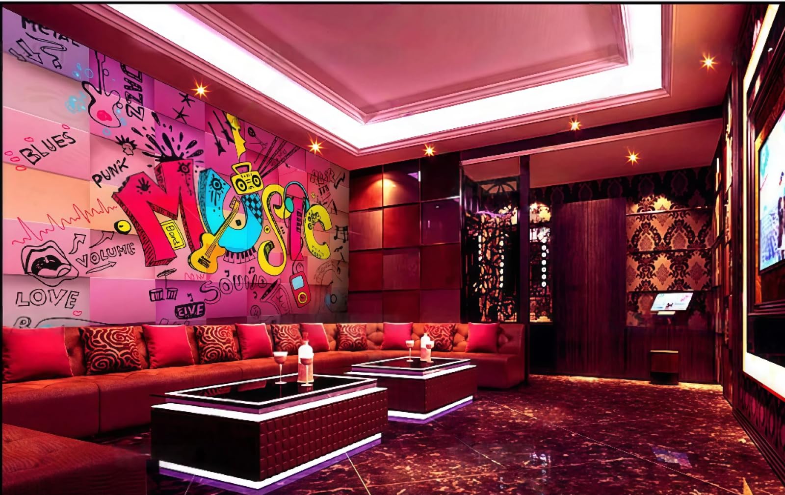 rskjdghshd Wallpaper Cool Pink Square Graffiti Letters Music Theme Bar Western Restaurant Background Wall Mural Afternoon Tea Coffee Shop Wallpaper,3D,350x245cm