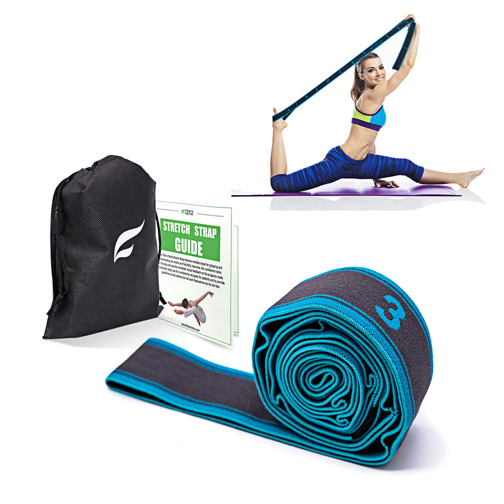 Fitter’s Niche Exercise Resistant Stretch Band, High Elastic Multi-Level Stretching Strap, Ideal for Tone Muscles Physical Therapy Gym Recovery Dancing Flexibility Hamstring,Bonus Carry Bag and E-book