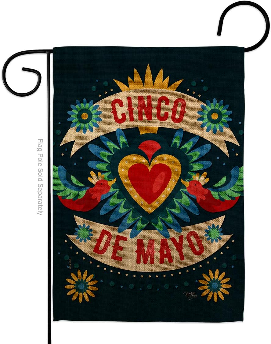 Cambaya Cinco De Mayo Garden Flag Set Wall Holder Summertime Party Cactus Pinata Sombrero Mexican Fiesta Outdoor Small Decorative Gift Yard House Banner Made In USA 13 X 18.5