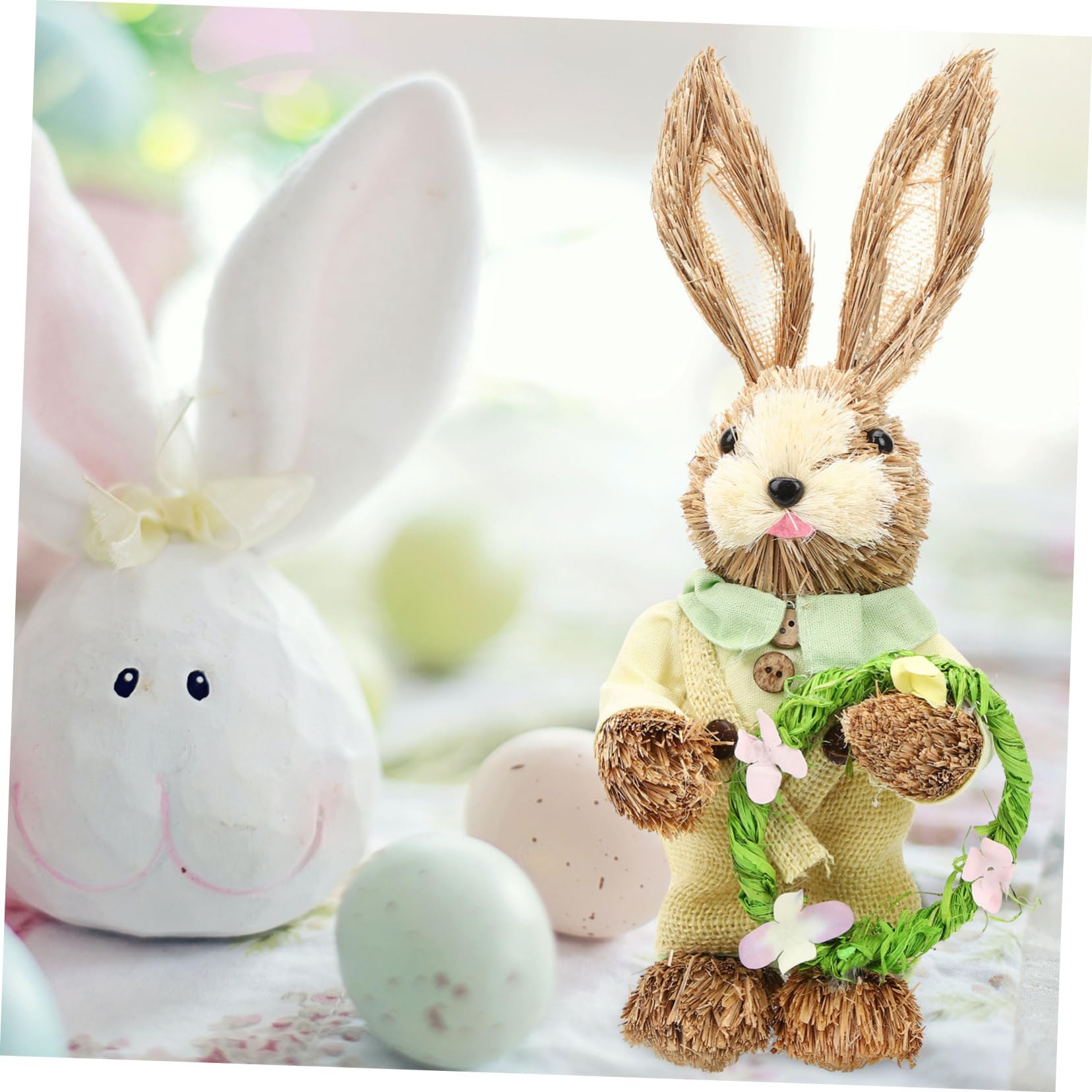 VALICLUD 2 Stück Osterdeko Stroh Hasenfiguren Handgefertigt Leichte Detailreiche Kaninchen Statuen als Niedliche Tisch und Gartendekoration Zufälliger Stil Wohnliche Frühlingsaccessoires