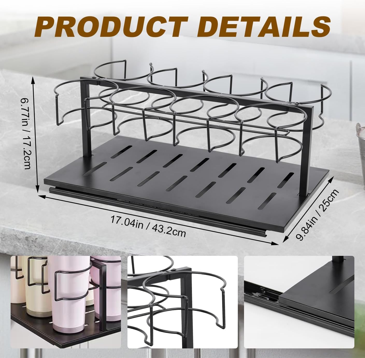 Pull Out Water Bottle Organizer: Slide Out Tumbler Storage Organizer for Cabinet, Stanley 10 to 40 oz Cups,Cup Accessories,Cup Storage Tools(Black) - Image 3