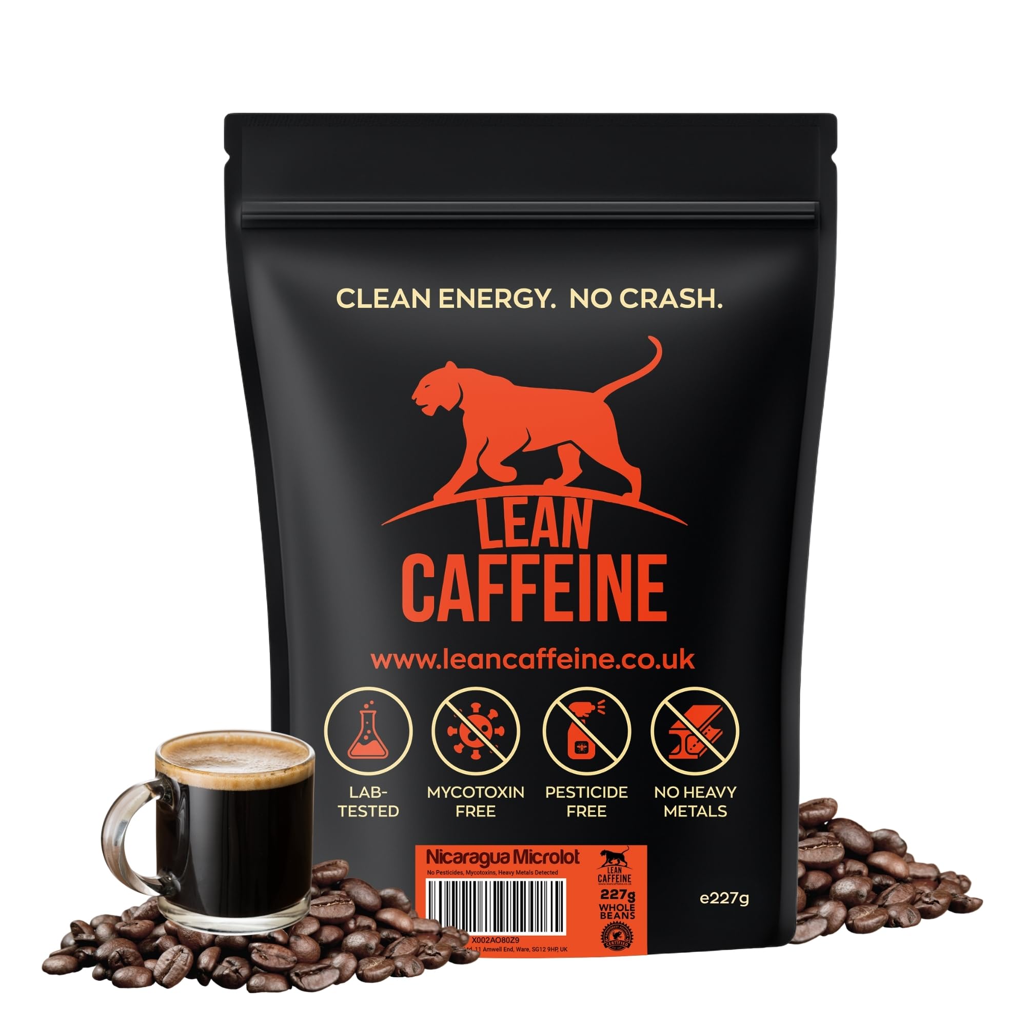 Lean Caffeine Nicaragua Coffee Beans | Super Clean Mycotoxin Free Bulletproof Coffee | Dark Roasted, Low Acid Keto Coffee - 227g